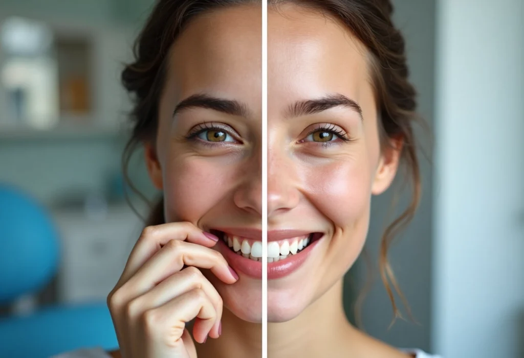 Femme montrant son sourire Femme montrant son sourire